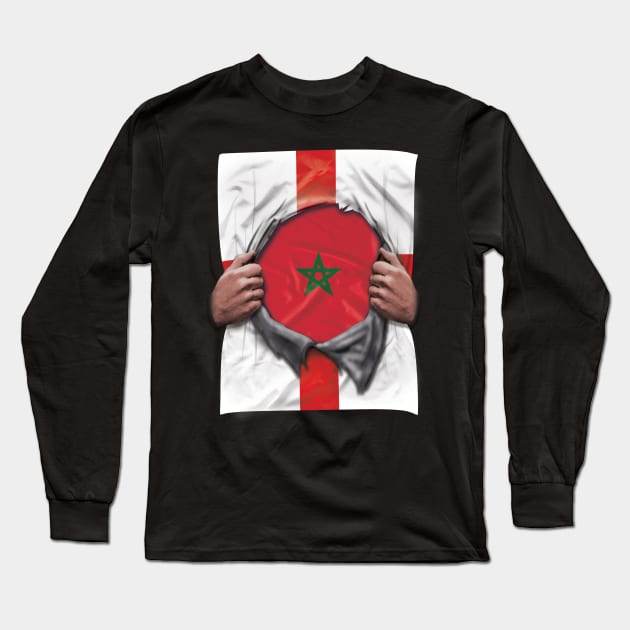 Morocco Flag English Flag Ripped Open - Gift for Moroccan From Morocco Long Sleeve T-Shirt by Country Flags